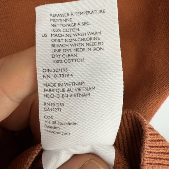 COS Colorblock Cotton Fine-Knit Pink & Chestnut Brown Crewneck Sweater Top Sz S - Picture 8 of 9